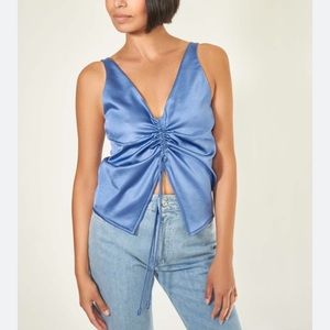 NANUSHKA Klara blue glossy satin tie-front cinch sleeveless top size xs nwt